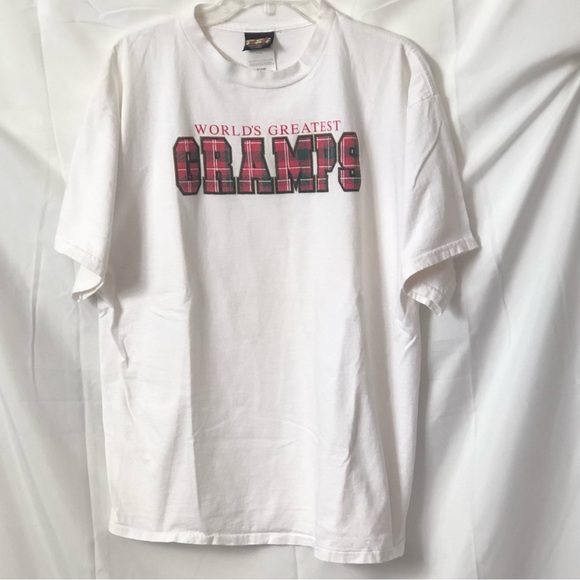 Gramps White with Red and Black Plaid Lettering Crewneck T-Shirt  Size XL - Picture 2 of 7